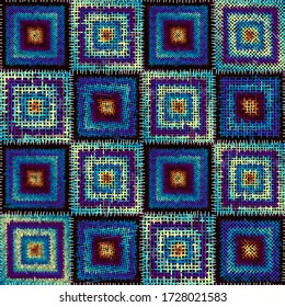 Seamless pattern. Imitation of a patchwork pattern of rough canvas squares. Vector image.
