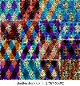 Seamless pattern. Imitation of a patchwork pattern of rough canvas squares. Vector image.