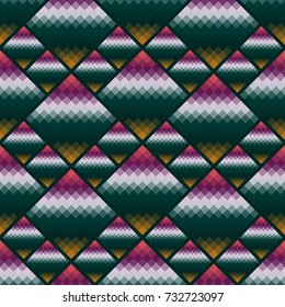 Seamless pattern imitation snakeskin design. Modern textile print with colorful squares. Vector fashion background.