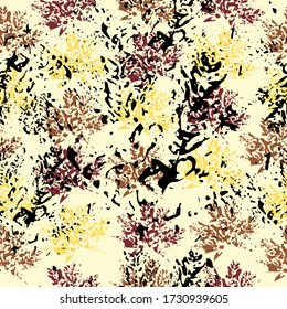 Seamless pattern with imprint forest leafs. handmade painted. Hand drawn boho spring seamless pattern.