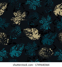 Seamless pattern with imprint forest leafs. Isolated objects on a white background. original creative illustration.