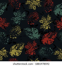 Seamless pattern with imprint forest leafs. cute pattern of beautiful prints of leaves painted watercolor by hand. seamless pattern, colorful background.