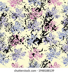 Seamless pattern with imprint forest leafs. handmade painted. Beautiful seamless texture background imprint.
