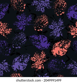 Seamless pattern with imprint forest leafs. Stamp.  Textiles, wrapping paper, wallpaper design.