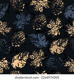 Seamless pattern with imprint forest leafs.  Isolated objects on a white background. mixed media artwork. endless motif for textile decor and design