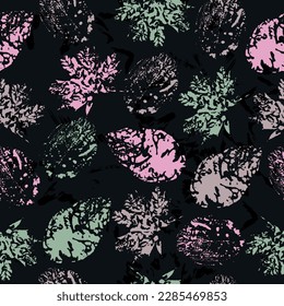 Seamless pattern with imprint forest leafs. cute pattern of beautiful prints of leaves painted watercolor by hand. original creative illustration.