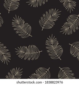 Seamless pattern with imprints of the leaves of palm leaves. Endless texture for the design of nature, fabric, decorative background. Vector stock illustration.