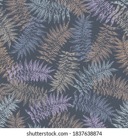 Patrón sin foco con impresiones de las hojas de los árboles. Textura sin fin para el diseño de la naturaleza, tela, fondo decorativo. Ilustración de material vectorial.