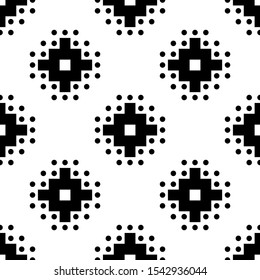 Seamless pattern. Inca crosses, circles ornament. Ethnical folk wallpaper. Ethnic embroidery background. Tribal image. Tribe motif. Ancient mosaic. Digital paper for web design, textile print. Vector.
