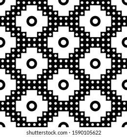 Seamless pattern. Inca crosses, circles ornament. Tribal image. Ethnical folk background. Tribe motif. Ancient mosaic. Ethnic embroidery wallpaper. Digital paper for web design, textile print. Vector.