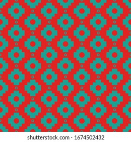 Seamless pattern. Inca crosses, circles ornament. Ethnic embroidery wallpaper. Tribal image. Ethnical folk background. Tribe motif. Ancient mosaic. Digital paper for web design, textile print. Vector