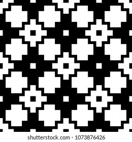 Seamless pattern with Inca crosses ornament. Ethnic embroidery background. Tribal wallpaper. Ethnical folk image. Tribe motif. Ancient mosaic. Digital paper for web design, textile print. Vector art.