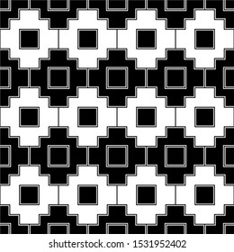 Seamless pattern. Inca crosses, squares ornament. Ethnic image. Tribal wallpaper. Folk motif. Tribe background. Ancient mosaic. Digital paper, web design, ethnical textile print. Vector artwork.