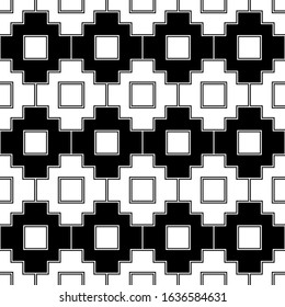 Seamless pattern. Inca crosses, squares ornament. Ethnic image. Tribal wallpaper. Folk motif. Tribe background. Ancient mosaic. Digital paper, web design, ethnical textile print. Vector artwork