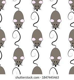 Seamless pattern with incomparable mice on a white background. Animals in a flat style. Cartoon mammals rodents.
Stock vector illustration for design, decor, fabric, wrapping paper, textile, wallpaper