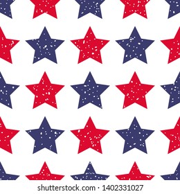 Seamless pattern for Independence USA day - 4 th july. Geometric texture with grunge star shapes of American flag color isolated on white background. Holiday vector illustration. 