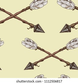 Seamless pattern with indian arrows. Hand drawn vector texture for your unusual traditional design.