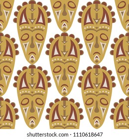 Seamless Pattern. Indian Seamless Background with Ritual Masks for Textile or Paper. Ethnic Seamless Pattern with Color Trible Shamanic Masks for your Design. Vector Texture.