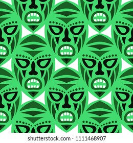 Seamless Pattern. Indian Seamless Background with Ritual Masks for Poster or Banner. Ethnic Seamless Pattern with Color Trible Shamanic Masks for your Design. Vector Texture.