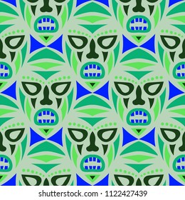 Seamless Pattern. Indian Seamless Background with Ritual Masks for Print or Card. Ethnic Seamless Pattern with Color Trible Shamanic Masks for your Design. Vector Texture.