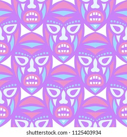 Seamless Pattern. Indian Seamless Background with Ritual Masks for Poster or Banner. Ethnic Seamless Background with Color Trible Ritual Masks for your Design. Vector Texture.