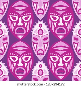 Seamless Pattern. Indian Seamless Background with Ritual Masks for Print or Card. Ethnic Seamless Background with Color Trible Ritual Masks for your Design. Vector Texture.