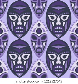Seamless Pattern. Indian Seamless Background with Ritual Masks for Poster or Banner. Ethnic Seamless Pattern with Color Trible Shamanic Masks for your Design. Vector Texture.