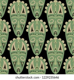 Seamless Pattern. Indian Seamless Background with Ritual Masks for Print or Card. Ethnic Seamless Background with Color Trible Ritual Masks for your Design. Vector Texture.