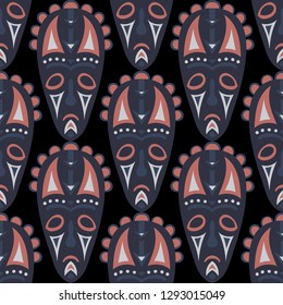 Seamless Pattern. Indian Seamless Background with Ritual Masks for Card or Poster. Ethnic Seamless Background with Color Trible Ritual Masks for your Design. Vector Texture.