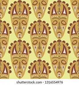 Seamless Pattern. Indian Seamless Background with Ritual Masks for Textile or Paper. Ethnic Seamless Pattern with Color Trible Shamanic Masks for your Design. Vector Texture.