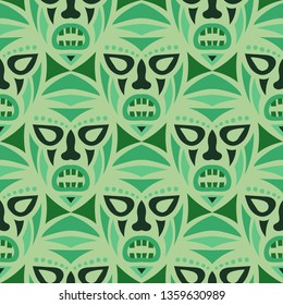 Seamless Pattern. Indian Seamless Background with Ritual Masks for Textile or Paper. Ethnic Seamless Pattern with Color Trible Shamanic Masks for your Design. Vector Texture.