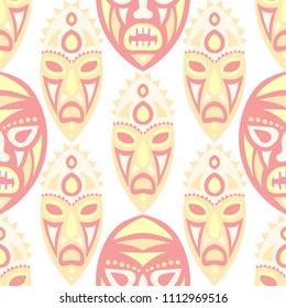 Seamless Pattern. Indian Seamless Pattern with Color Masks for Textile or Paper. Ethnic Seamless Pattern with Color Trible Shamanic Masks for your Design. Vector Texture.