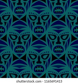 Seamless Pattern. Indian Seamless Pattern with Color Masks for Card or Poster. Ethnic Seamless Background with Color Trible Ritual Masks for your Design. Vector Texture.