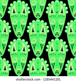 Seamless Pattern. Indian Seamless Pattern with Color Masks for Print or Card. Ethnic Seamless Background with Color Trible Ritual Masks for your Design. Vector Texture.