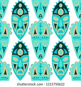 Seamless Pattern. Indian Seamless Pattern with Color Masks for Card or Poster. Ethnic Seamless Pattern with Color Trible Shamanic Masks for your Design. Vector Texture.