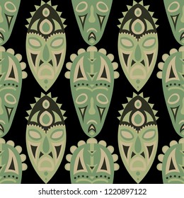 Seamless Pattern. Indian Seamless Pattern with Color Masks for Print or Card. Ethnic Seamless Pattern with Color Trible Shamanic Masks for your Design. Vector Texture.