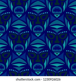 Seamless Pattern. Indian Seamless Pattern with Color Masks for Poster or Banner. Ethnic Seamless Background with Color Trible Ritual Masks for your Design. Vector Texture.