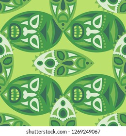 Seamless Pattern. Indian Seamless Pattern with Color Masks for Card or Poster. Ethnic Seamless Background with Color Trible Ritual Masks for your Design. Vector Texture.