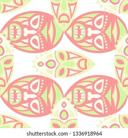 Seamless Pattern. Indian Seamless Pattern with Color Masks for Poster or Banner. Ethnic Seamless Background with Color Trible Ritual Masks for your Design. Vector Texture.