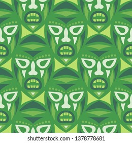 Seamless Pattern. Indian Seamless Pattern with Color Masks for Card or Poster. Ethnic Seamless Pattern with Color Trible Shamanic Masks for your Design. Vector Texture.