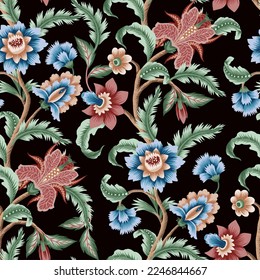 Seamless pattern with Indian decorative flowers. Vector