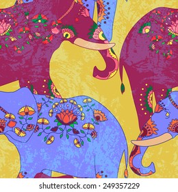 Seamless pattern with indian elephant with beautiful pattern. Elephant Festival Jaipur.