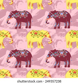 Seamless pattern with indian elephant with beautiful pattern. Elephant Festival Jaipur.