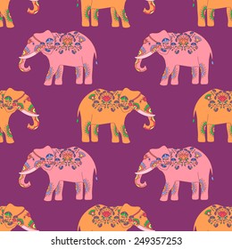 Seamless pattern with indian elephant with beautiful pattern. Elephant Festival Jaipur.