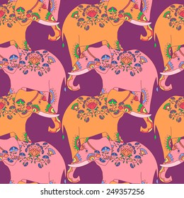 Seamless pattern with indian elephant with beautiful pattern. Elephant Festival Jaipur.