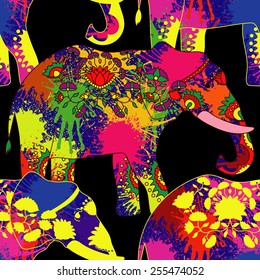 Seamless pattern with indian elephant with beautiful pattern. 