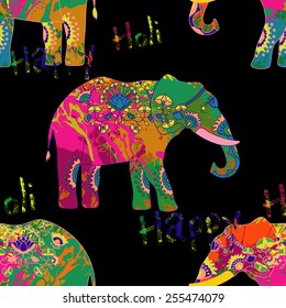 Seamless pattern with indian elephant with beautiful pattern. 