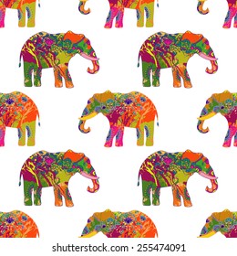 Seamless pattern with indian elephant with beautiful pattern. 