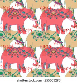 Seamless pattern with indian elephant with beautiful pattern. 