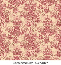 Seamless pattern with indian elephants and beautiful paisley ornament, vector illustration